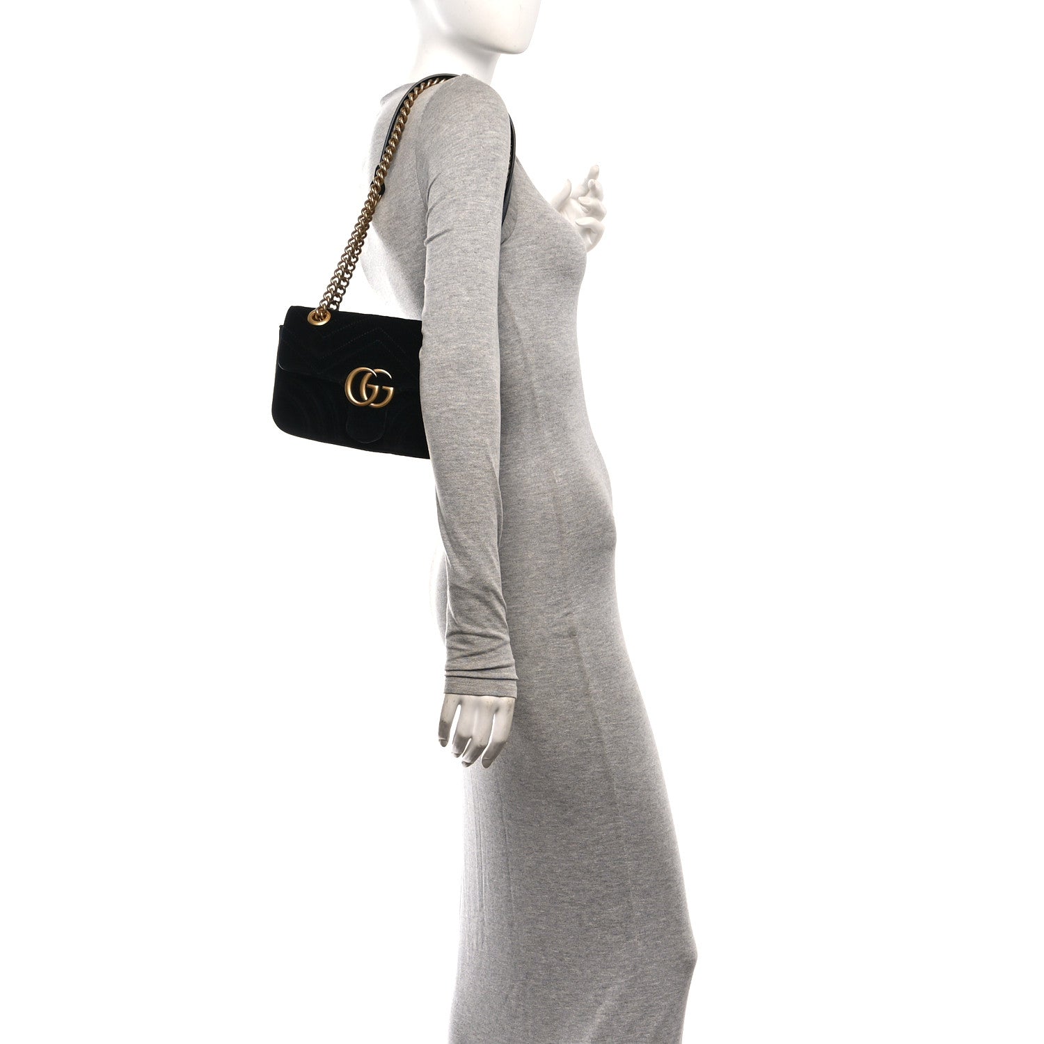 Gucci Velvet Matelasse Mini GG Marmont Shoulder Bag Black 75/30 Black 2 of 11