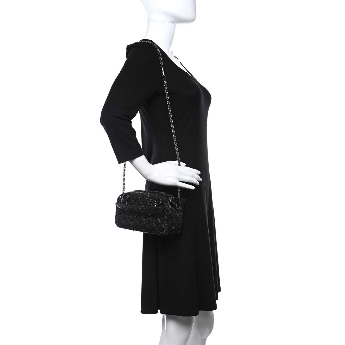Craquele Nappa Rockstud Spike Crossbody Black