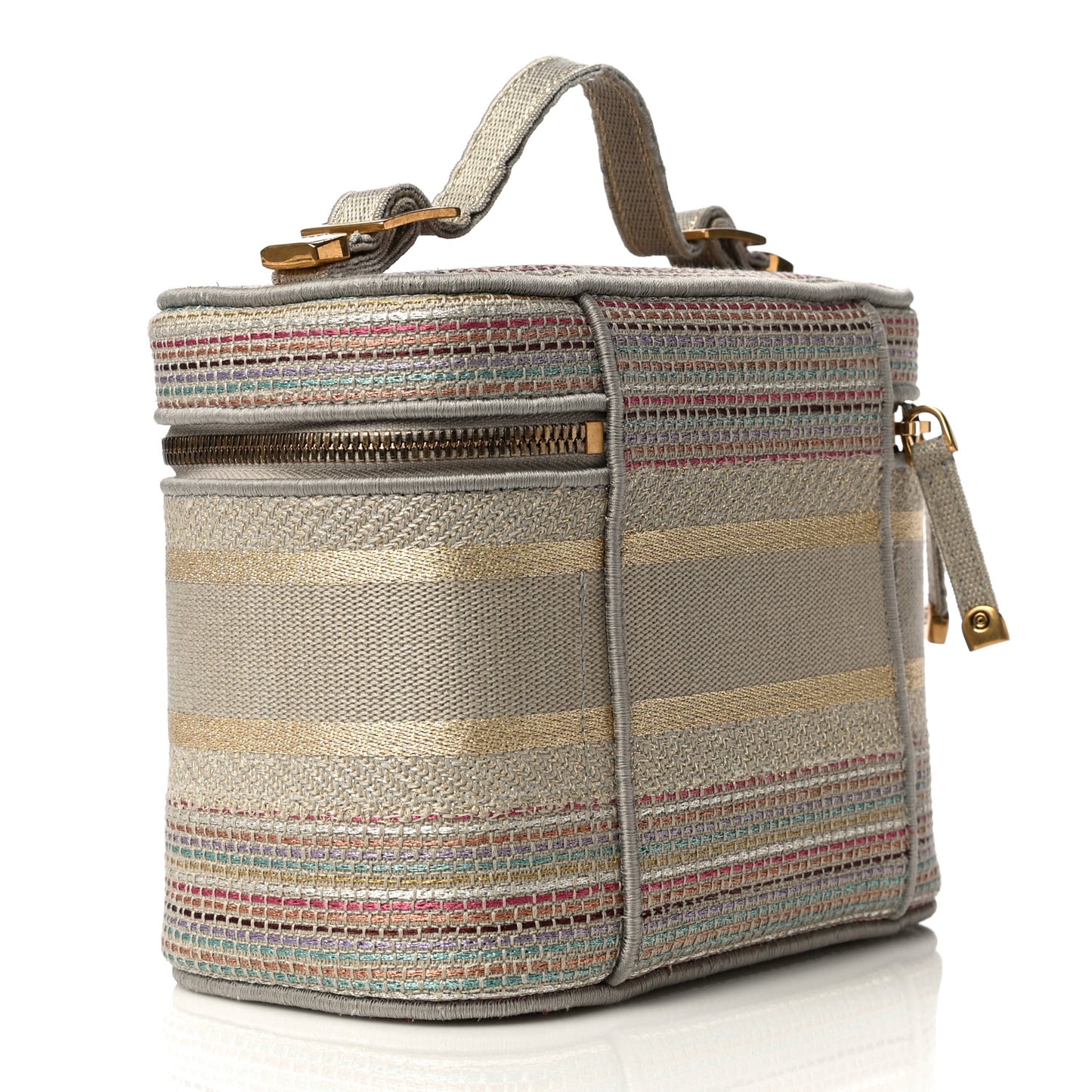 Canvas Embroidered Stripes Diortravel Vanity Case Multicolor