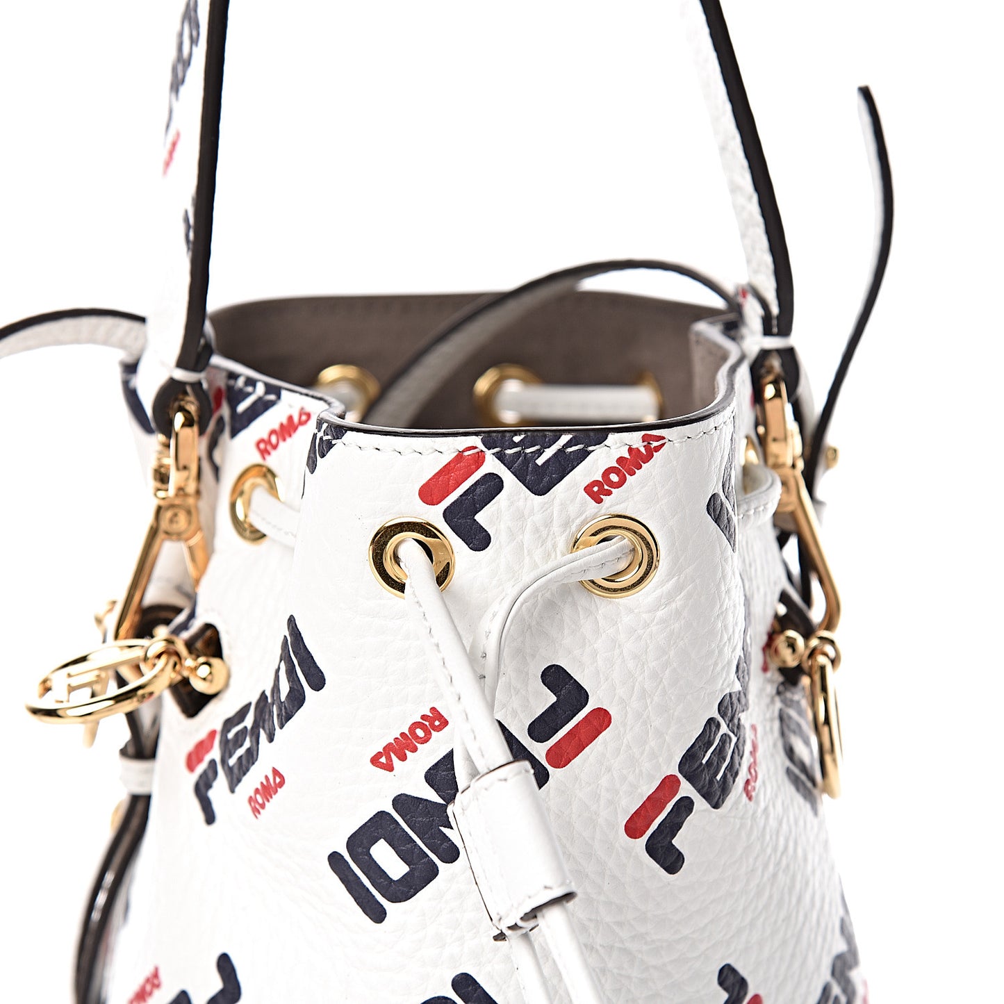 X FILA Calfskin F is Fendi Mania Fringe Mini Mon Tresor Bucket Bag White
