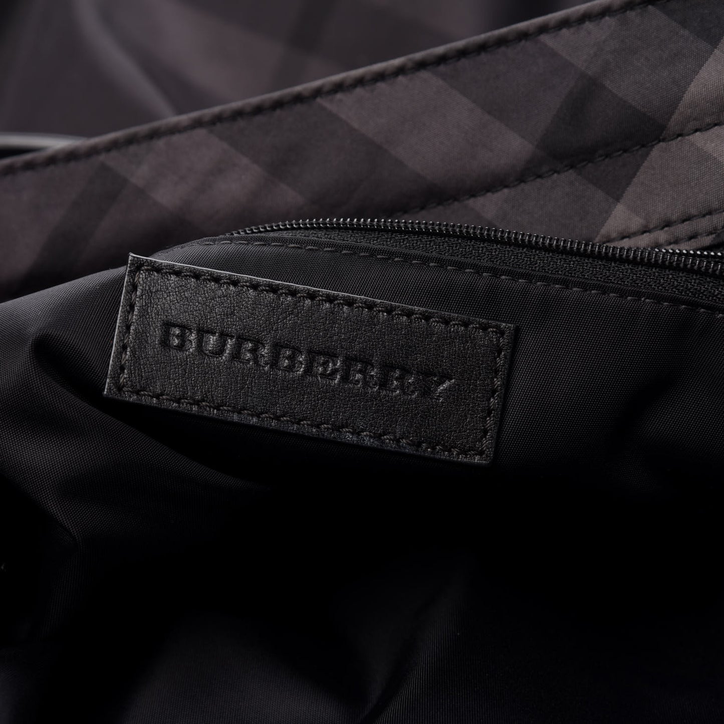 Nylon Check Small Buckleigh Packable Tote Charcoal