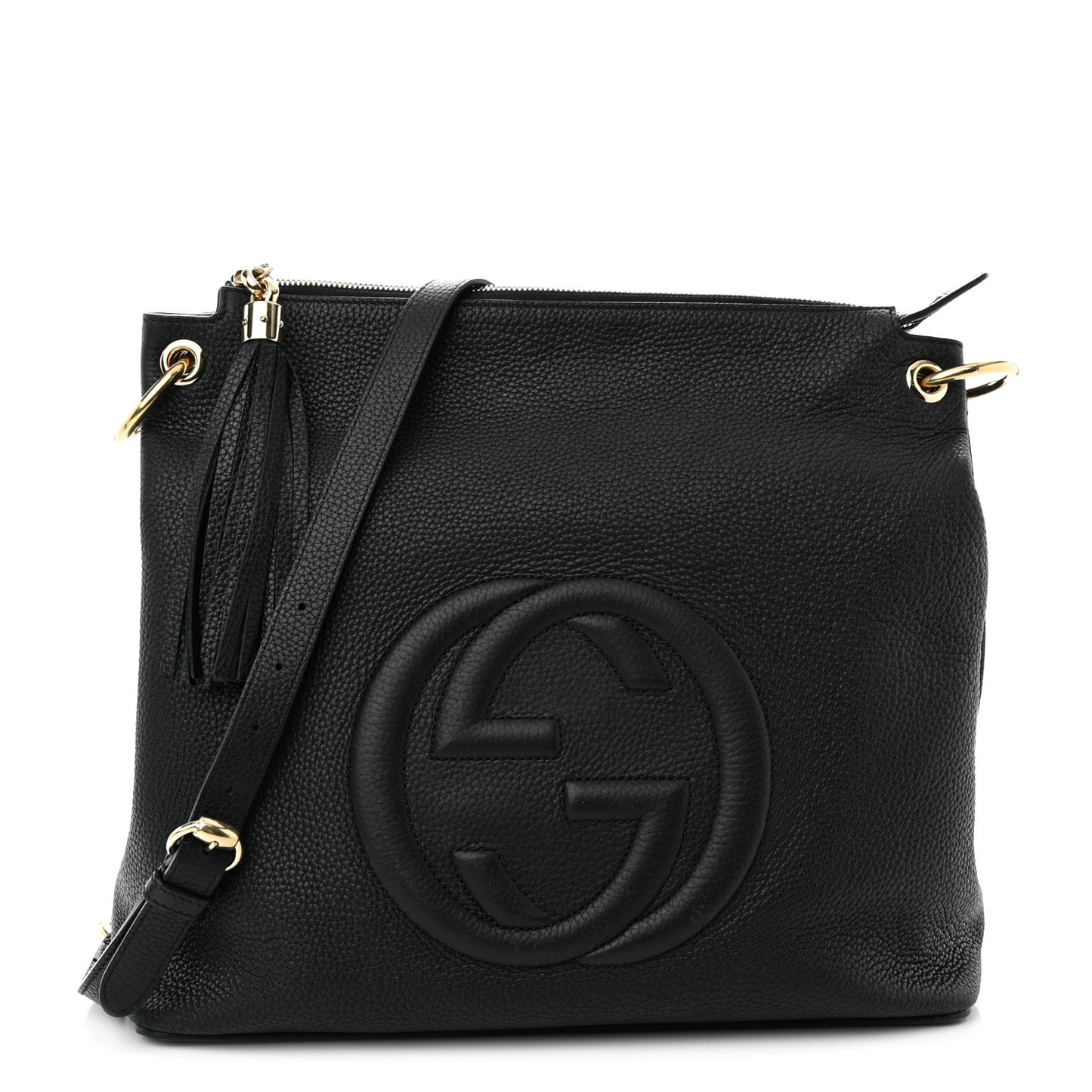 Pebbled Calfskin Large Soho Hobo Black