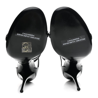 Saint Laurent Vernice Chiffon Cassandra 100 Ankle Strap Sandals 37.5 Black 2 of 8
