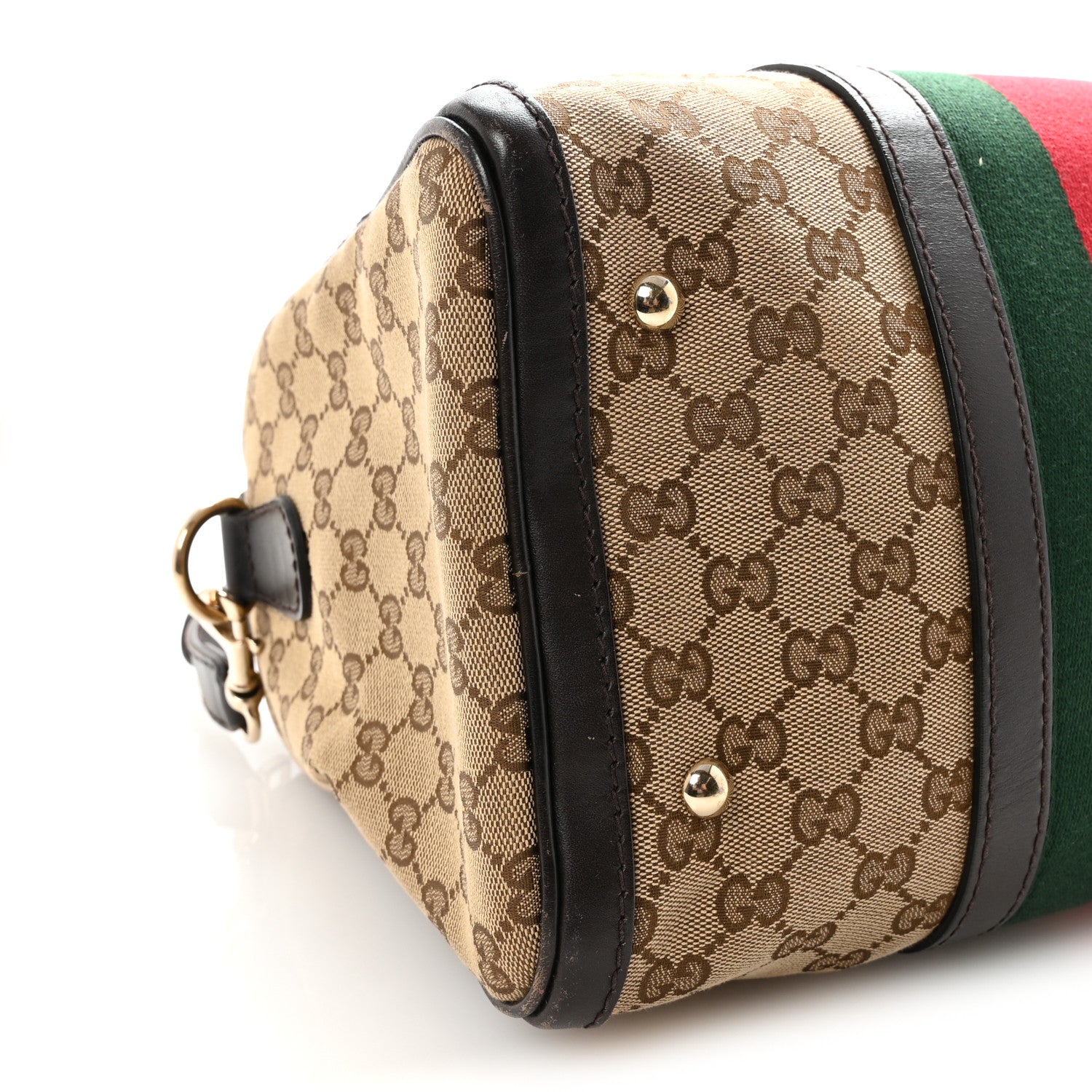 Gucci Monogram Selleria Calfskin Vintage Web Medium Boston Beige Ebony Cocoa 9 of 10