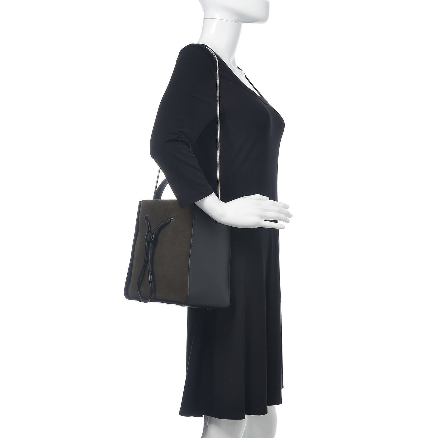 3.1 Smooth Calfskin Suede Bi-Color Small Soleil Bucket Drawstring Dark Moss Black