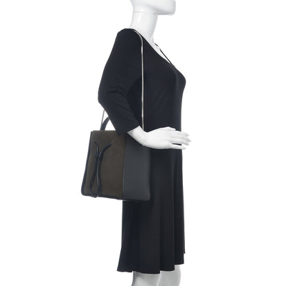 3.1 Phillip Lim 3.1 Smooth Calfskin Suede Bi-Color Small Soleil Bucket Drawstring Dark Moss Black 2 of 14