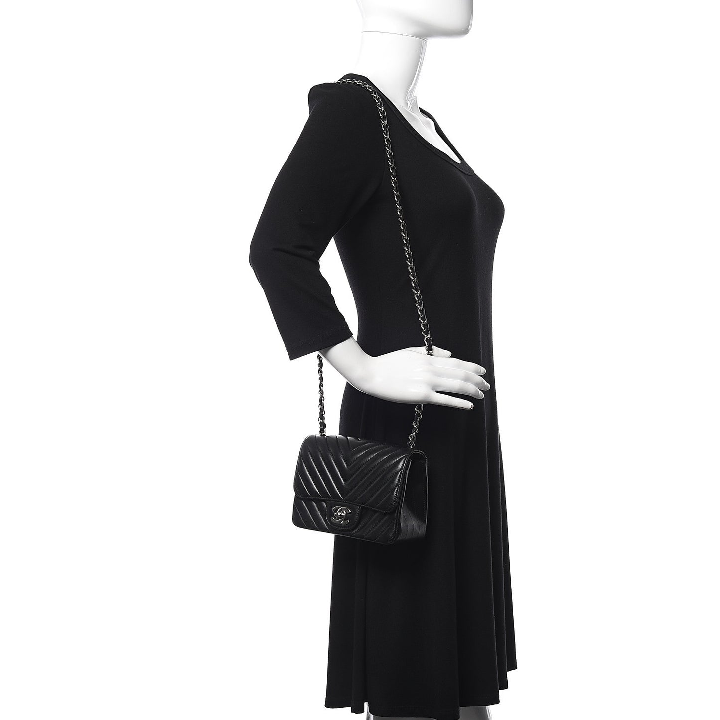 Lambskin Chevron Quilted Mini Square Flap Black