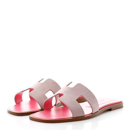 Hermes Suede Goatskin Oran Sandals 37 Rose Porcelaine 3 of 9