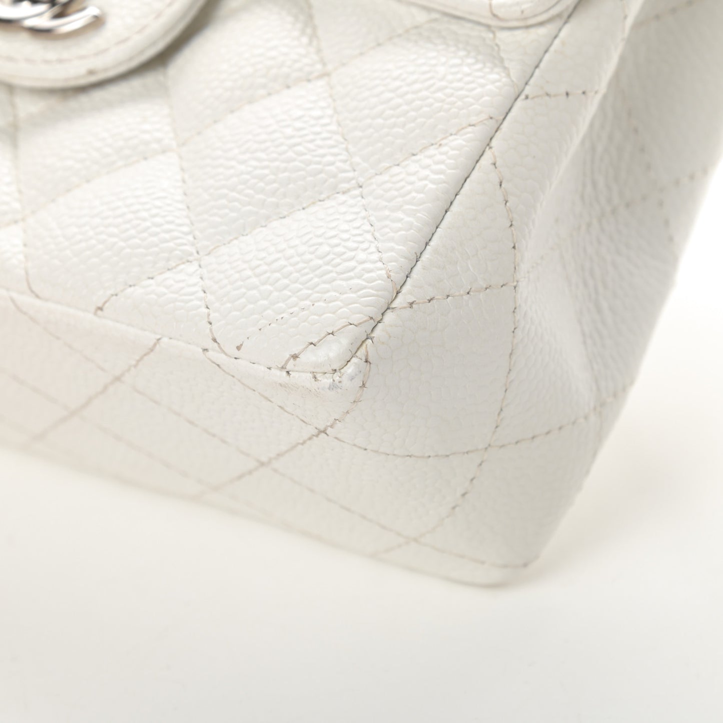 Caviar Quilted Mini Square Flap White