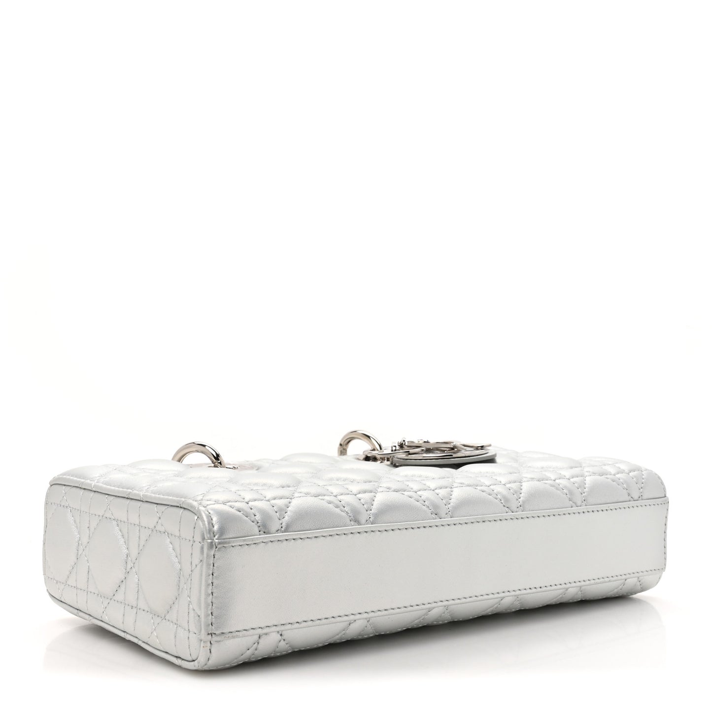 Metallic Lambskin Cannage Medium Lady D-Joy Silver