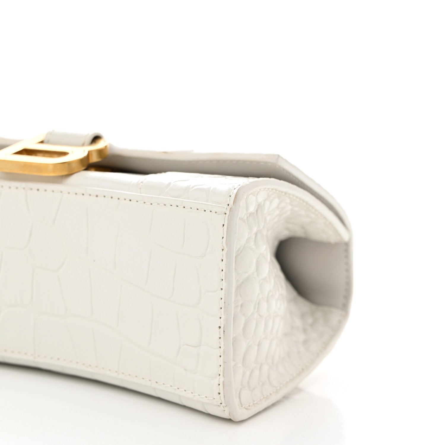 Balenciaga Shiny Calfskin Crocodile Embossed Hourglass Top Handle Bag XS White 9 of 11