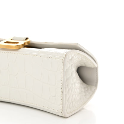 Balenciaga Shiny Calfskin Crocodile Embossed Hourglass Top Handle Bag XS White 9 of 11