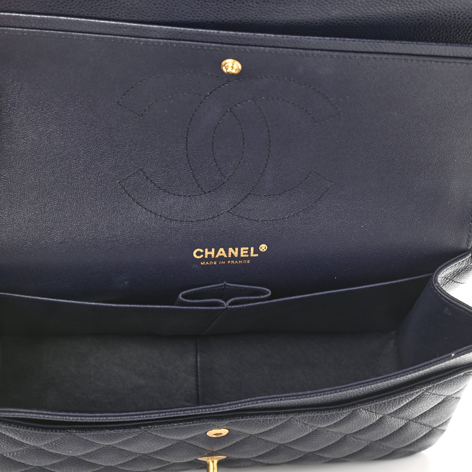 Chanel Caviar Quilted Jumbo Double Flap Navy Blue 6 of 12