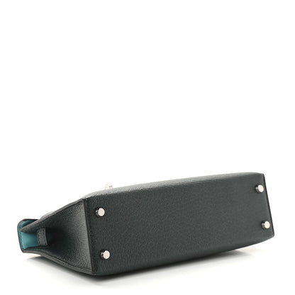 Hermes Chevre Mysore Verso Mini Kelly Sellier 20 Vert Titien Bleu Atoll 4 of 9