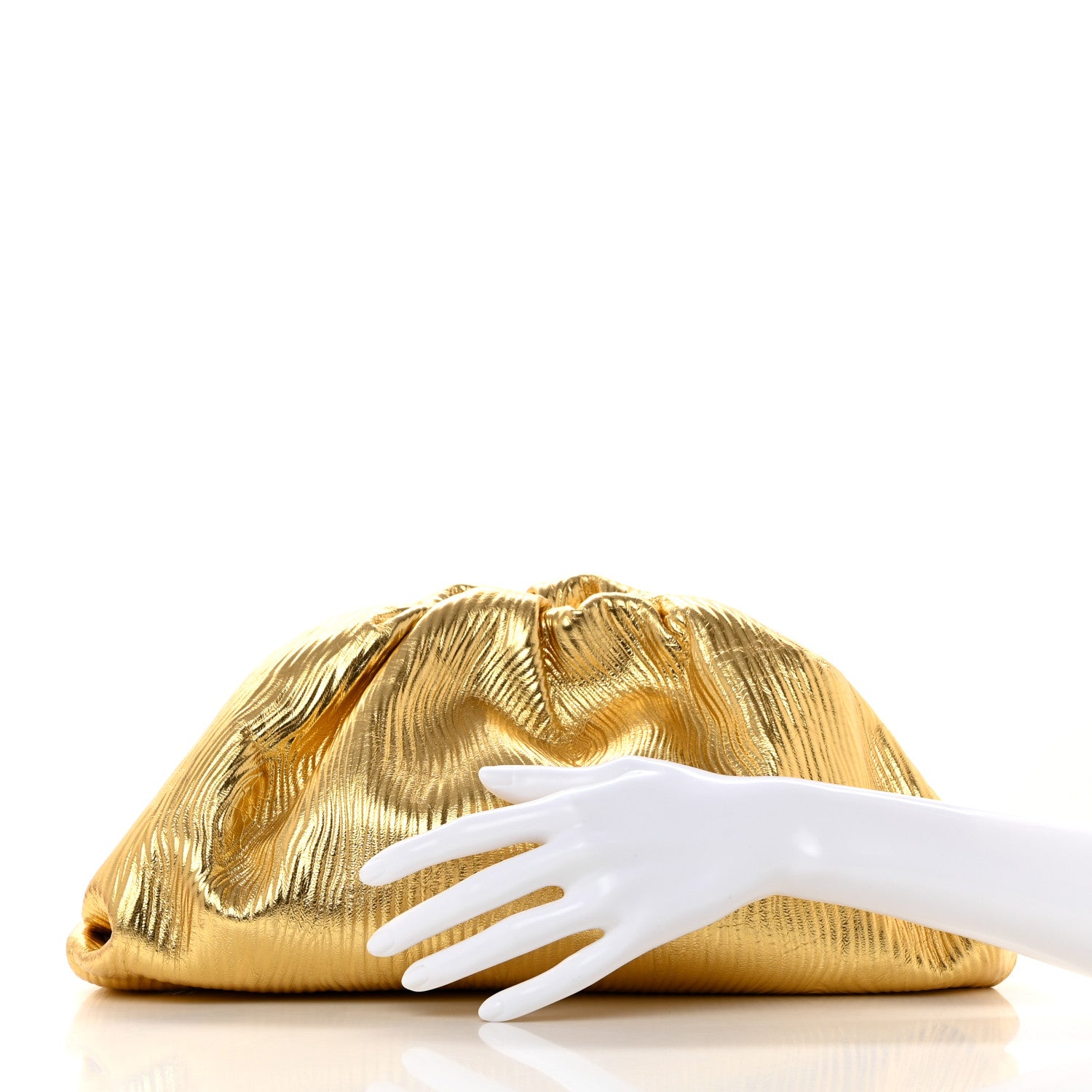 Bottega Veneta Metallic Bark Calfskin Embossed The Pouch Oversized Clutch Oro 2 of 7
