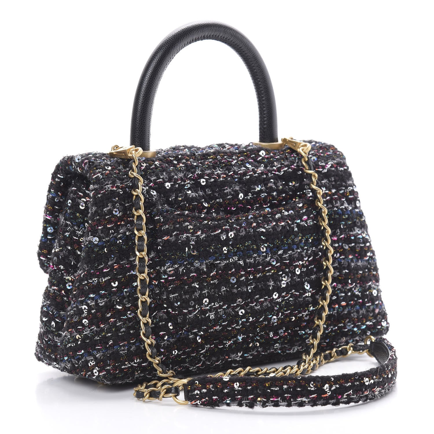 Chanel Tweed Sequin Mini Coco Handle Flap Black 3 of 10