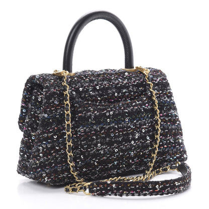 Chanel Tweed Sequin Mini Coco Handle Flap Black 3 of 10