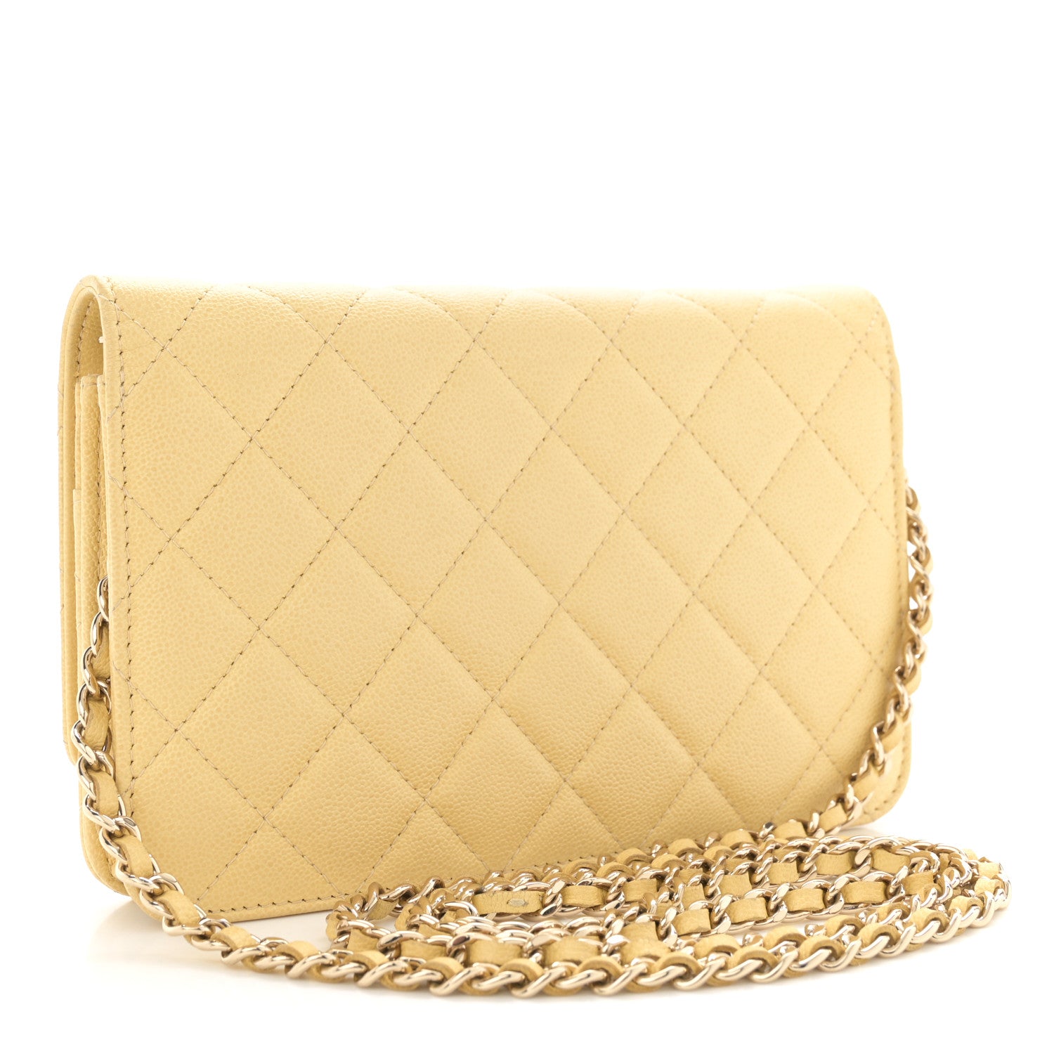 Chanel Caviar Quilted Studded CC Wallet on Chain WOC Yellow 2 of 15