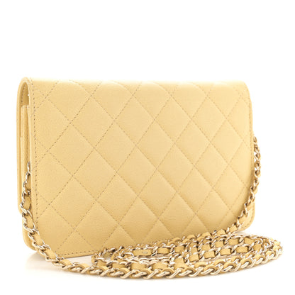 Chanel Caviar Quilted Studded CC Wallet on Chain WOC Yellow 2 of 15