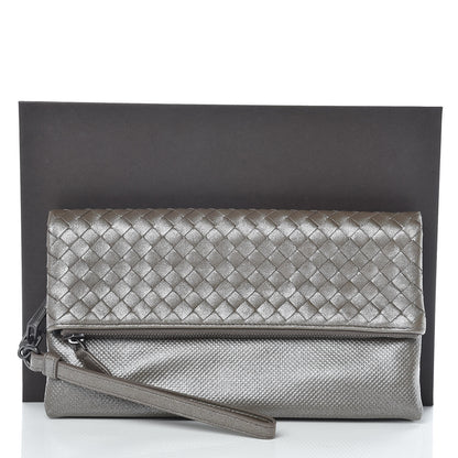 Bottega Veneta Metallic Nappa Intrecciato Flap Wristlet Light Grey 8 of 8