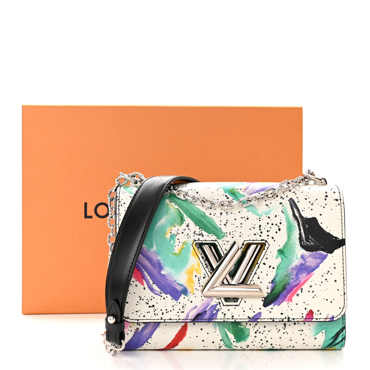 Calfskin Splash Print Twist Shoulder Bag MM White