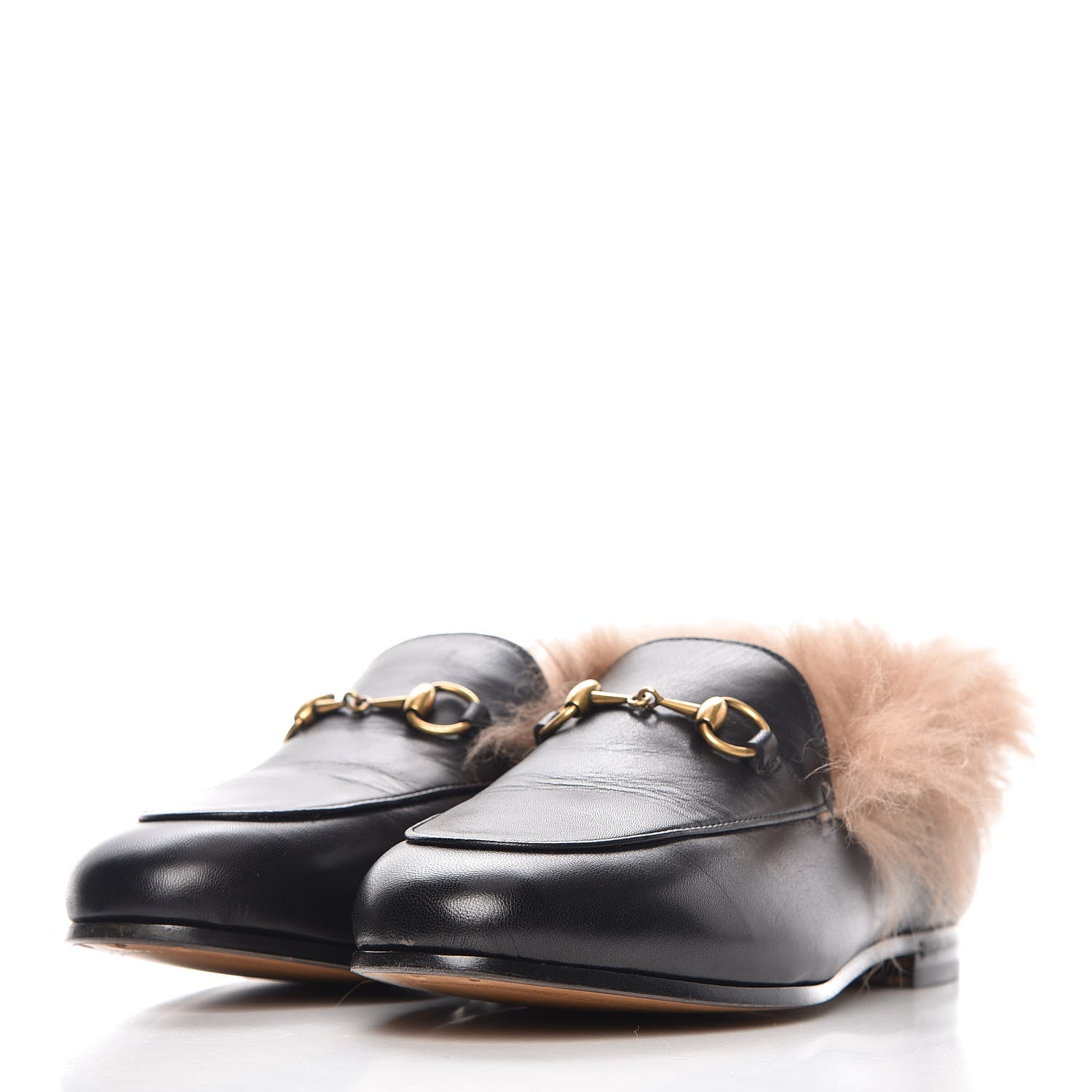 Gucci Malaga Kid Fur Womens Jordaan Loafers 37 Black Natural 2 of 9