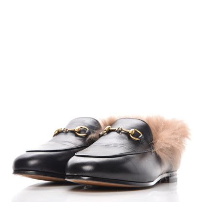 Gucci Malaga Kid Fur Womens Jordaan Loafers 37 Black Natural 2 of 9