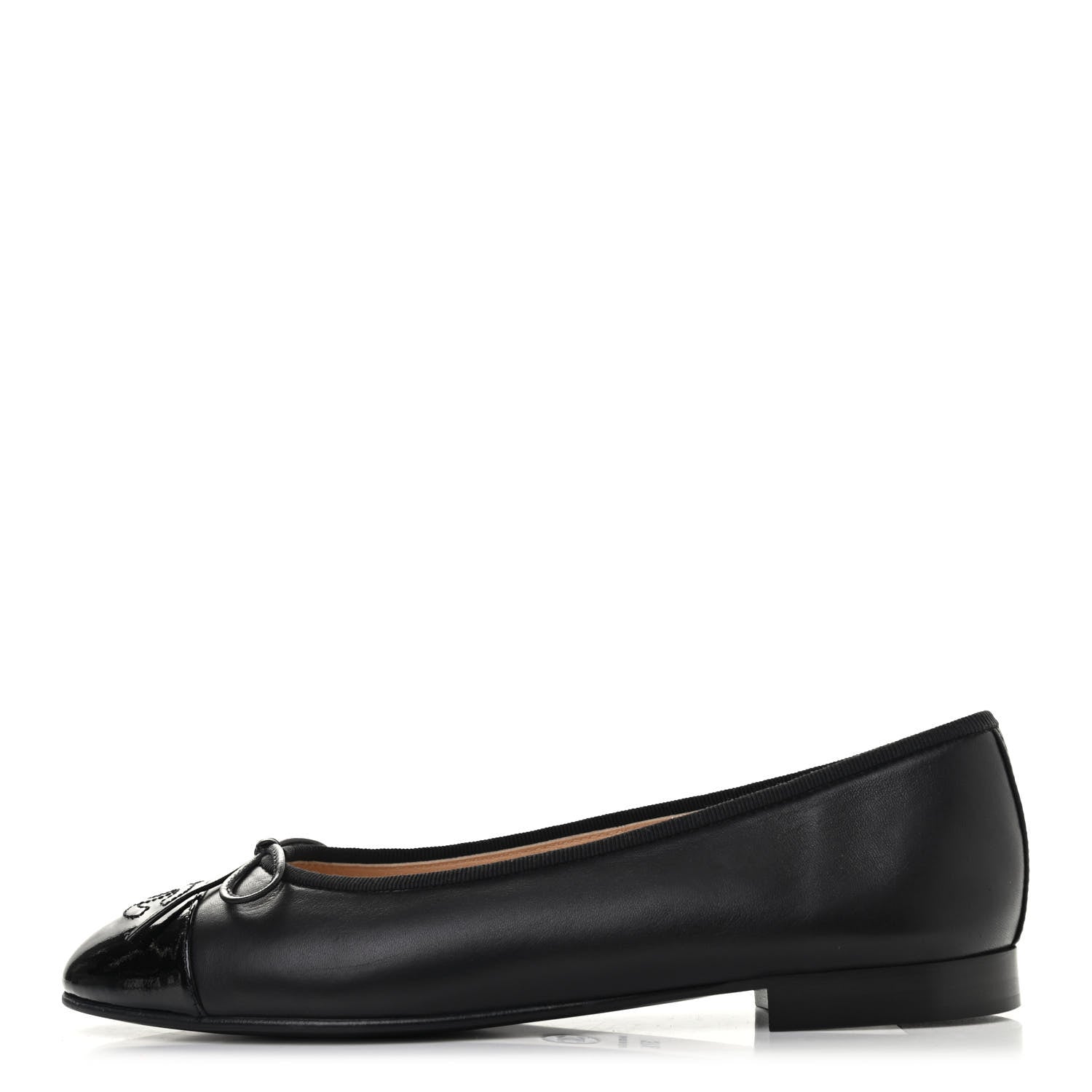 Chanel Lambskin Patent Cap Toe Ballerina Flats 37.5 Black 1 of 8