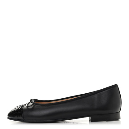 Chanel Lambskin Patent Cap Toe Ballerina Flats 37.5 Black 1 of 8