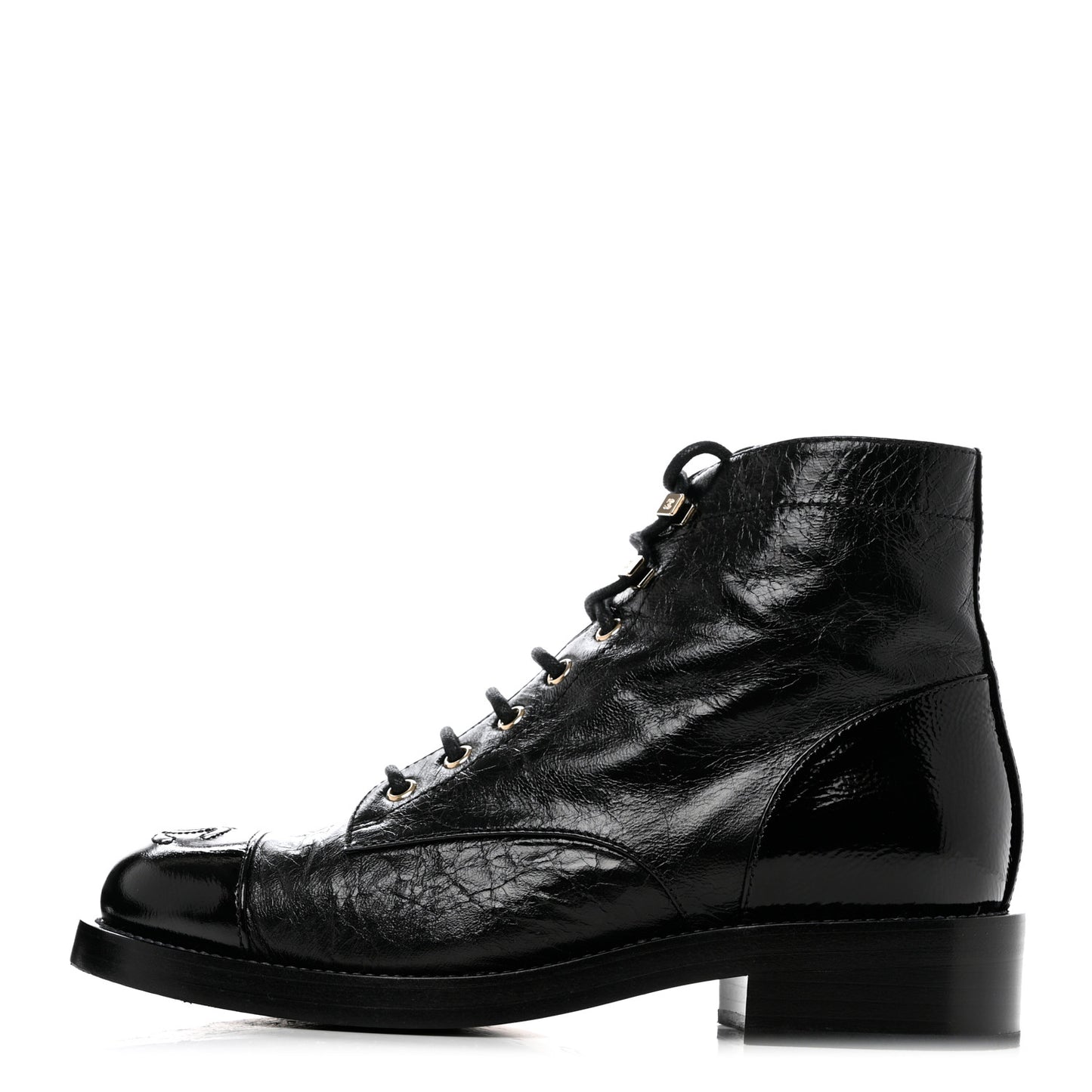 Crumpled Lambskin Shiny Calfskin Combat Boots 38 Black