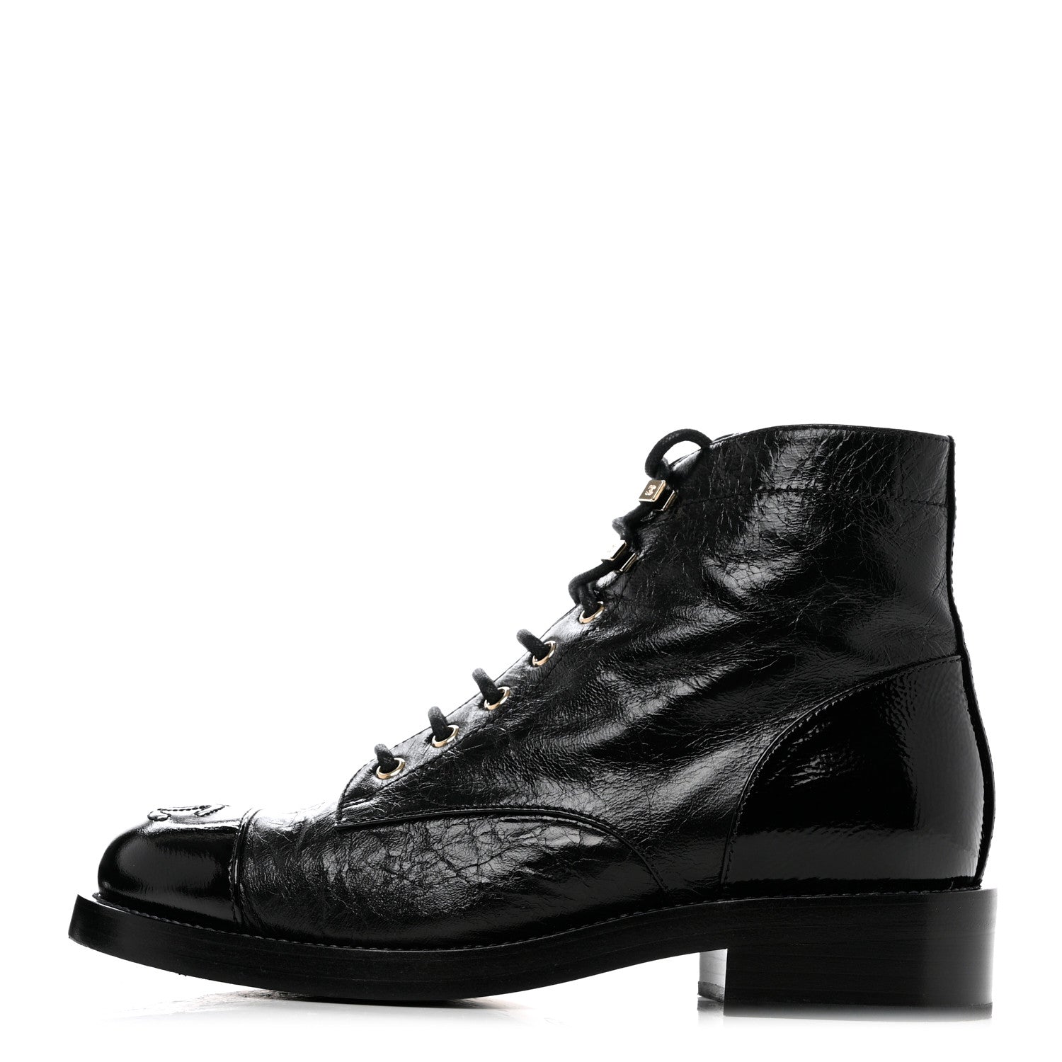 Chanel Crumpled Lambskin Shiny Calfskin Combat Boots 38 Black 1 of 9