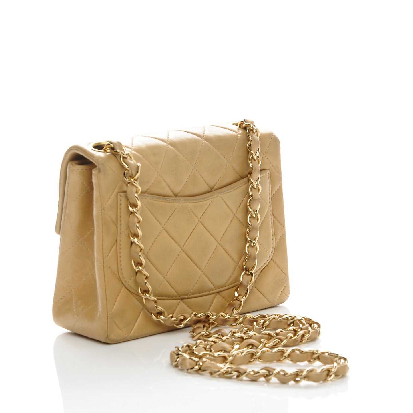 Lambskin Quilted Mini Square Flap Beige