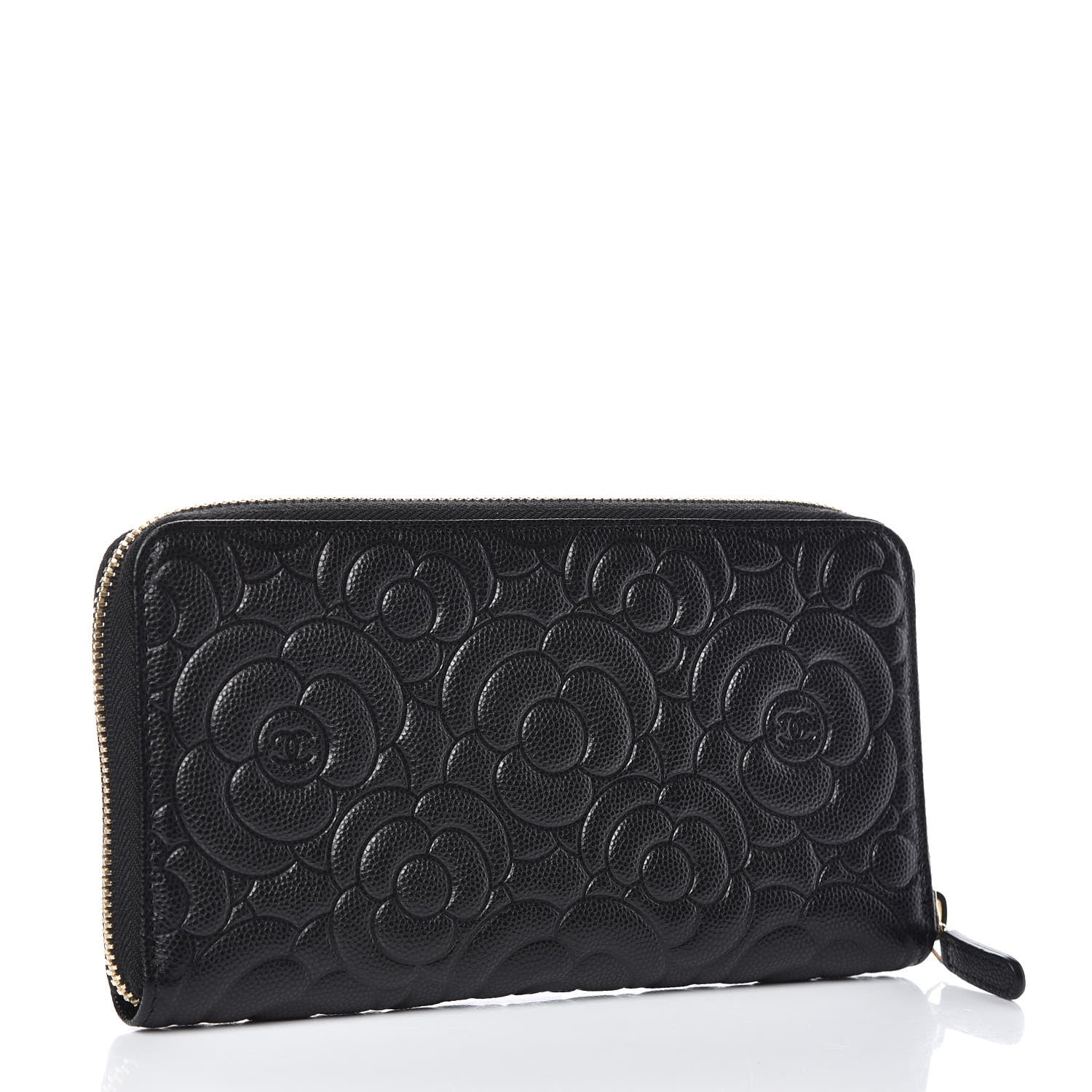 Chanel Caviar Camellia Embossed Large Zip Around Gusset Wallet Black 3 of 8