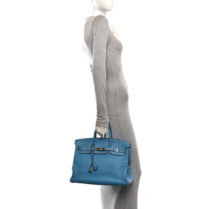 Hermes Taurillon Clemence BIRKIN 35 Blue Jean 2 of 10