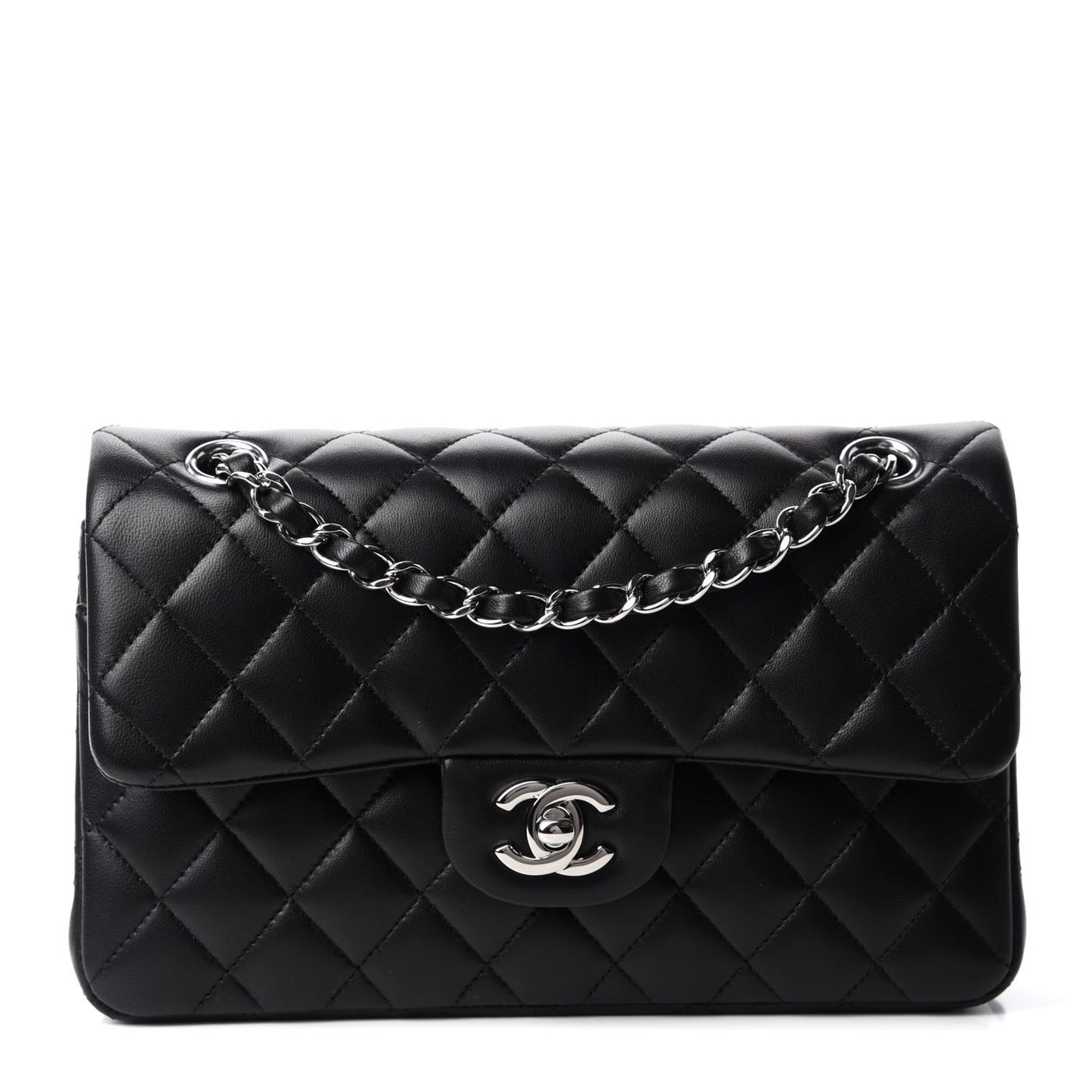 Lambskin Quilted Small Double Flap Black