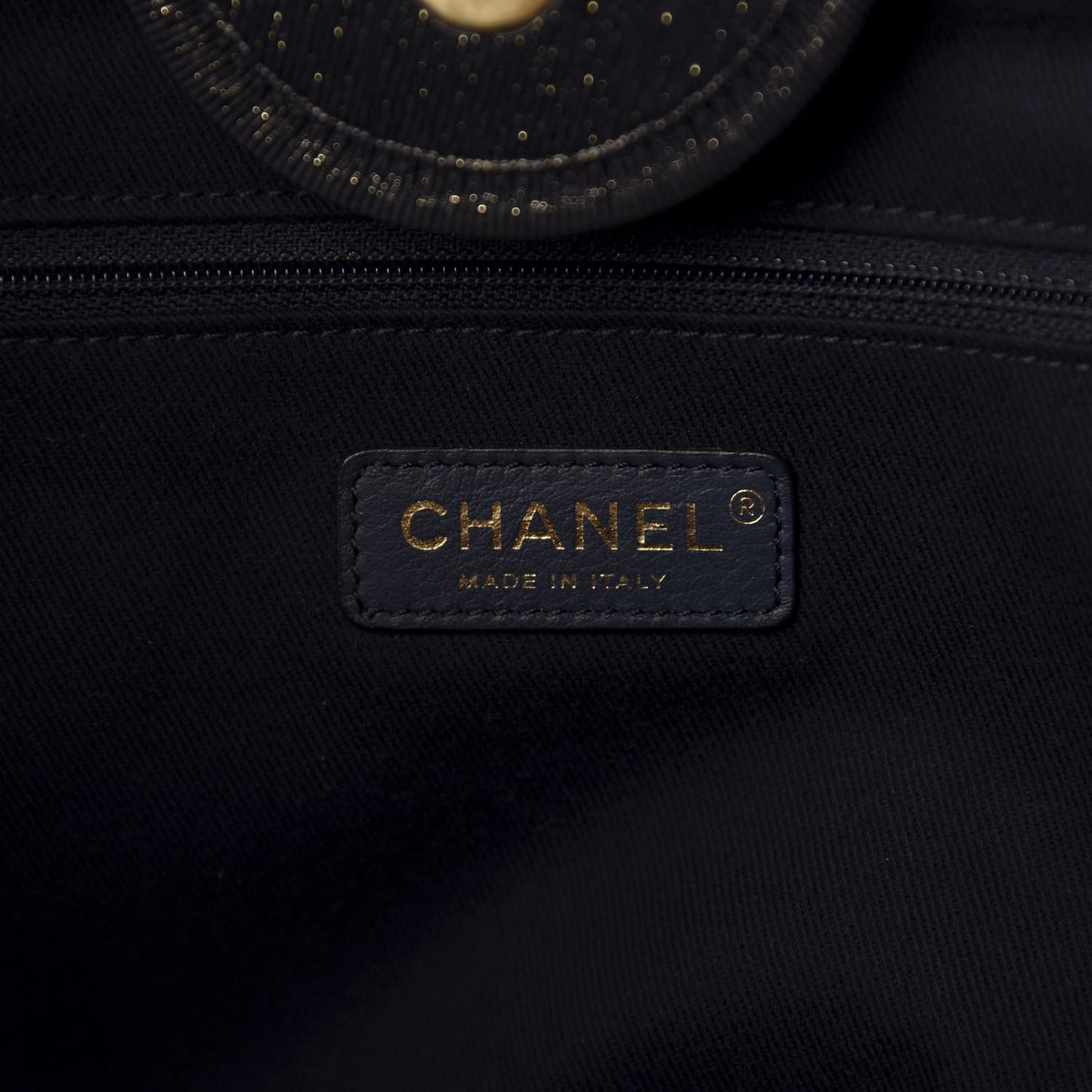 Lurex Canvas Medium Deauville Tote Navy Blue Gold