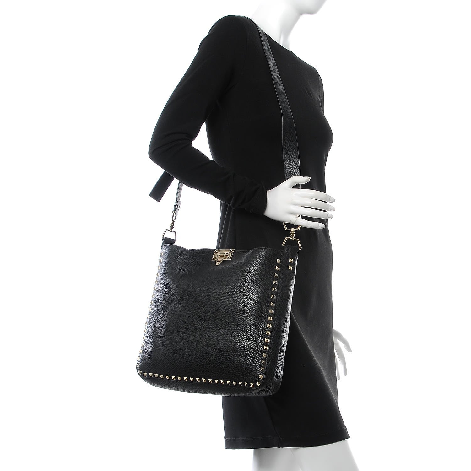 Valentino Garavani Pebbled Calfskin Large Rockstud Flip-Lock Messenger Bag Black 2 of 7
