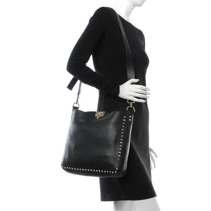 Valentino Garavani Pebbled Calfskin Large Rockstud Flip-Lock Messenger Bag Black 2 of 7