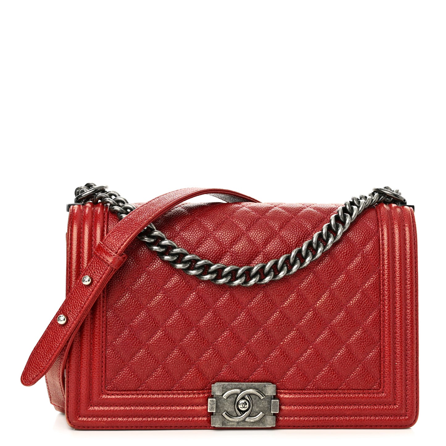 Caviar Quilted New Medium Boy Flap Dark Red