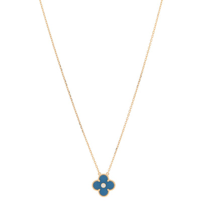 Van Cleef & Arpels 18K Yellow Gold Diamond Celestial Blue Sevres Porcelain Vintage Alhambra Pendant Necklace 1 of 6