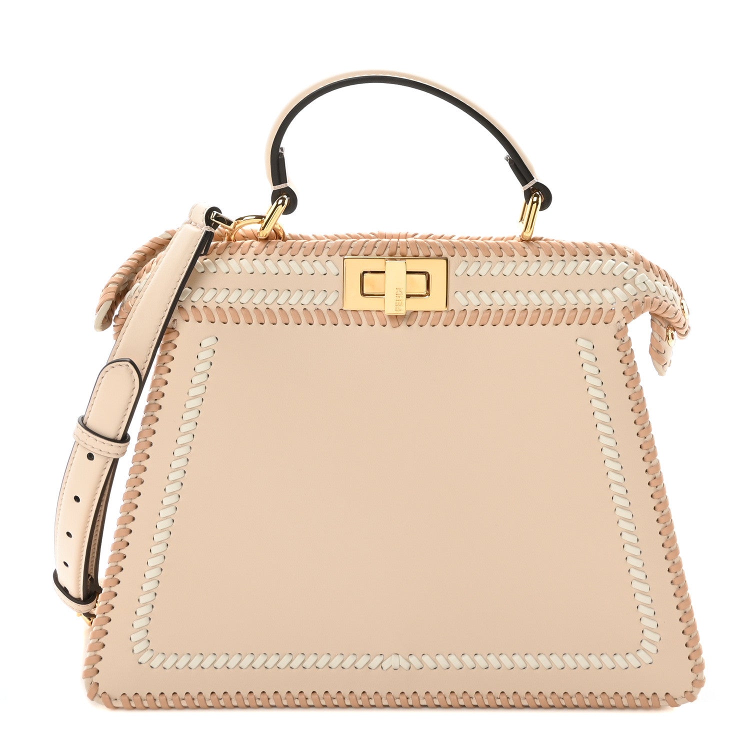 Fendi Vitello Grace Shiny Nappa Helix Woven Small Peekaboo I SEE U Satchel Camelia White Rice 1 of 9