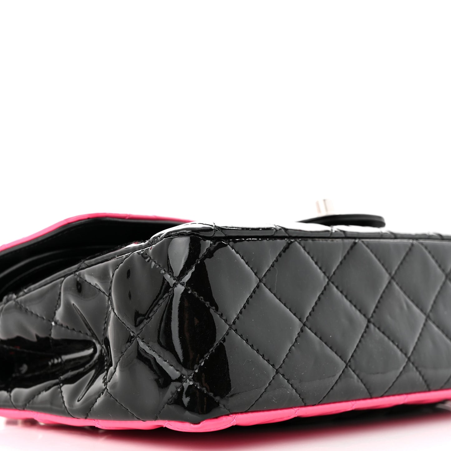 Patent Calfskin Quilted Bi-Color Medium Double Flap Pink Black