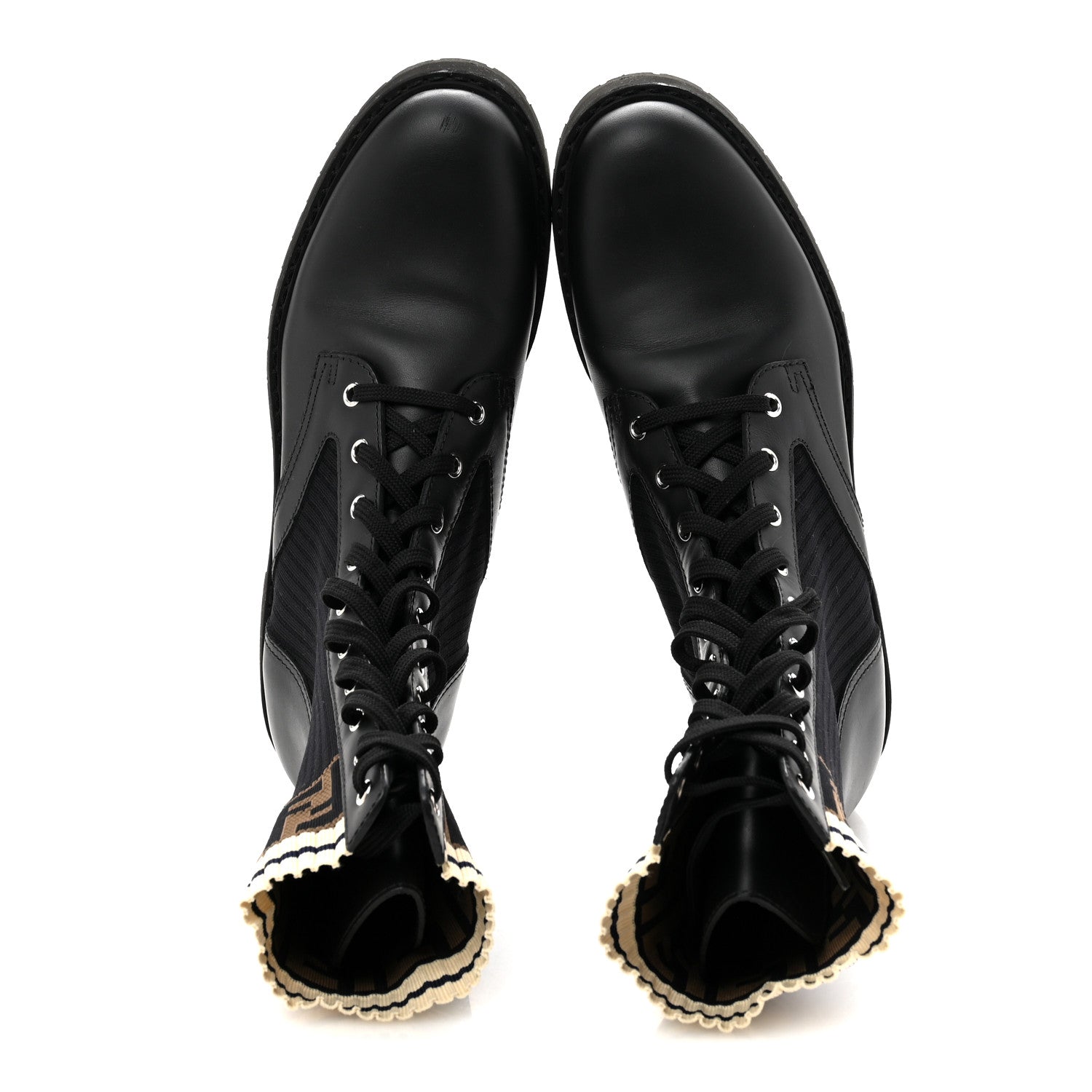 Fendi Calfskin Stretch Fabric Rockoko Biker Boots 42 Tobacco Black Marino 2 of 8