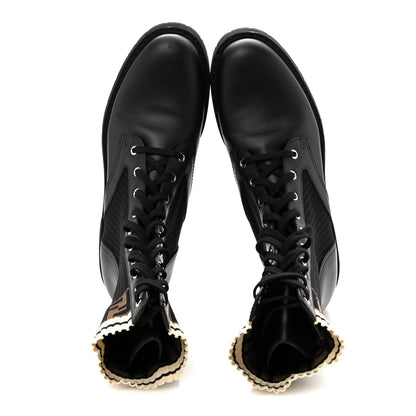 Fendi Calfskin Stretch Fabric Rockoko Biker Boots 42 Tobacco Black Marino 2 of 8