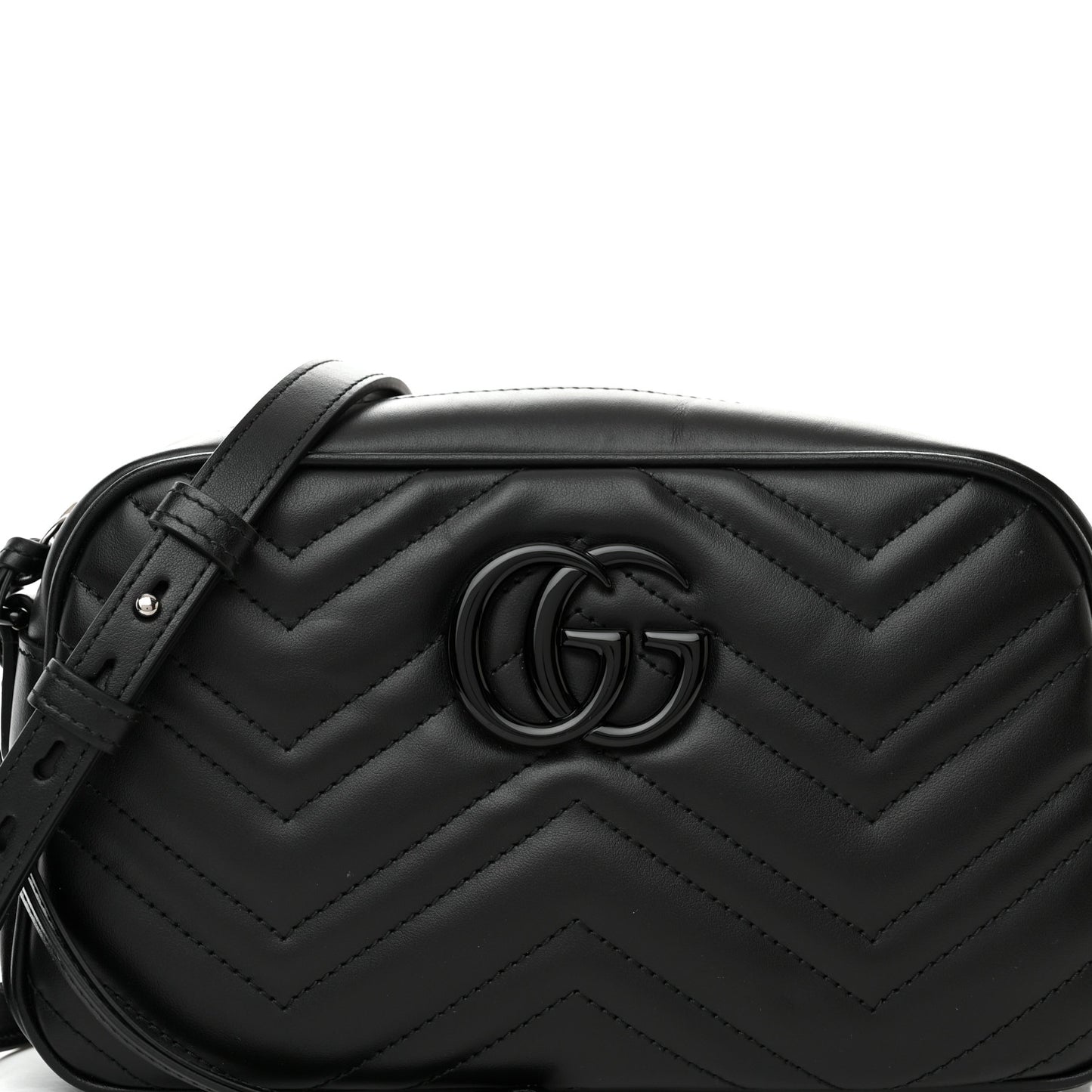 Calfskin Matelasse Monochrome Small GG Marmont Chain Shoulder Bag Black