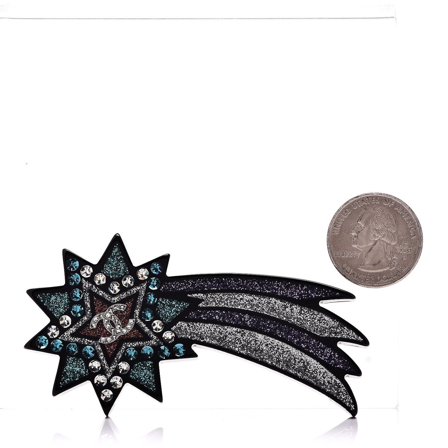 Glittered Resin Strass Shooting Star Brooch Silver Purple Green