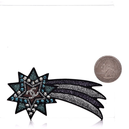Chanel Glittered Resin Strass Shooting Star Brooch Silver Purple Green 3 of 6