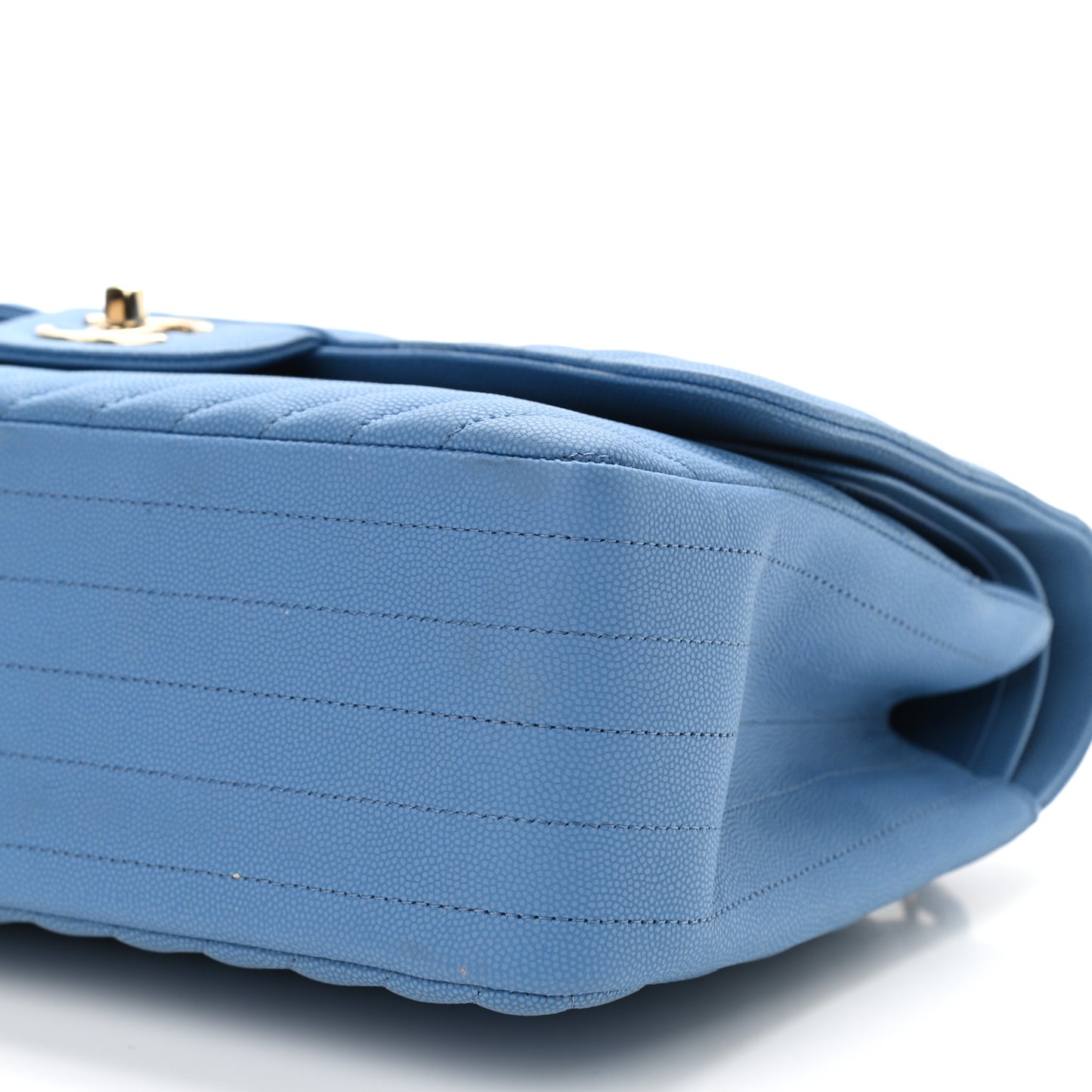 Caviar Flat Chevron Quilted Jumbo Double Flap Blue