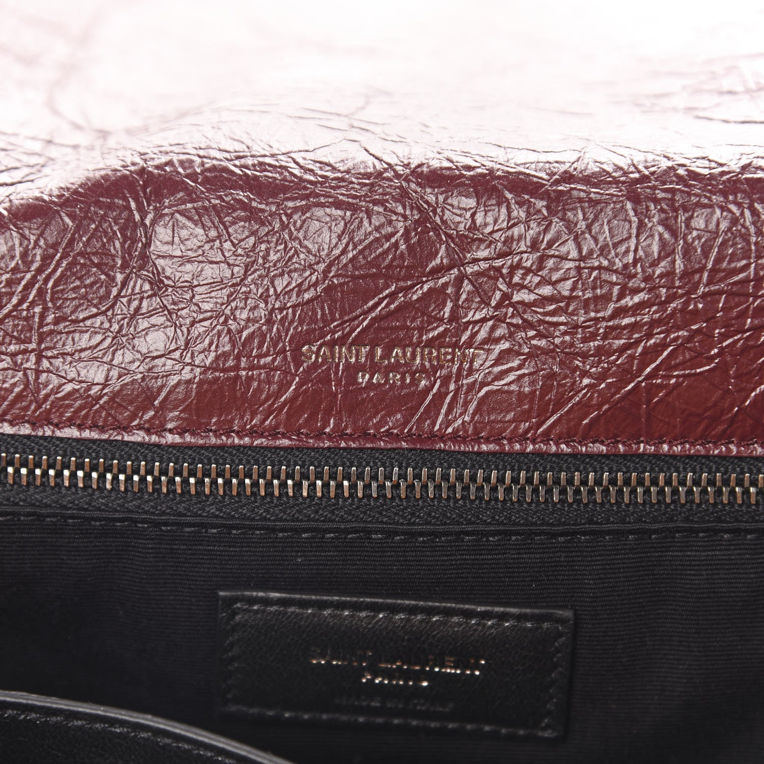 Saint Laurent Crinkled Calfskin Matelasse Monogram Medium Niki Chain Satchel Burgundy 6 of 10