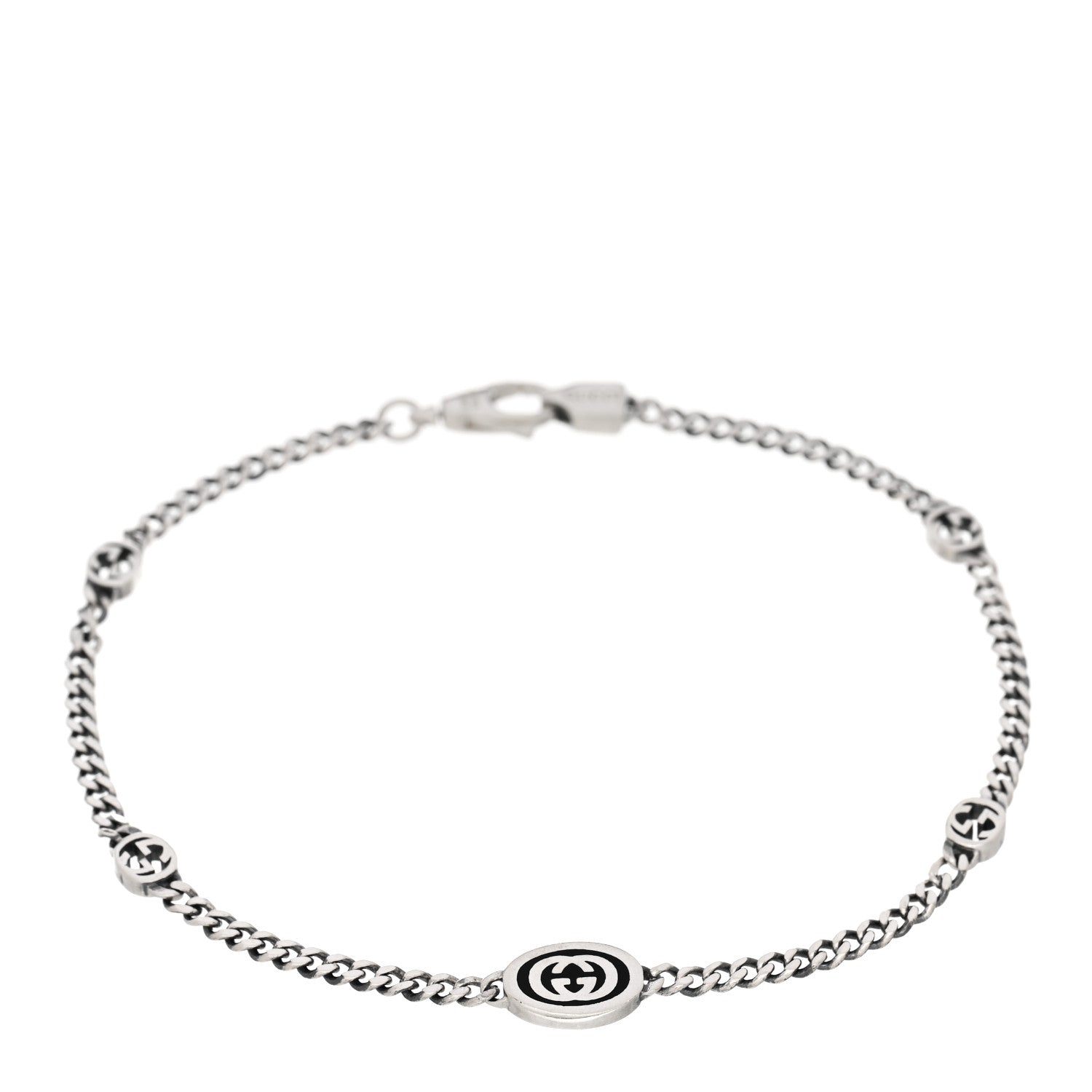 Gucci Sterling Silver Enamel Thin Interlocking G Bracelet Black 1 of 3